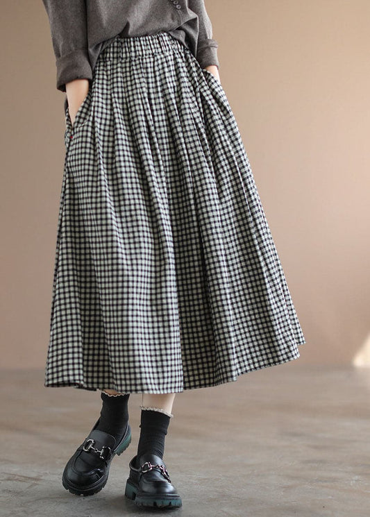Summer Midi Skirt for Women with Check Pattern, Pockets &amp; Comfort Waist