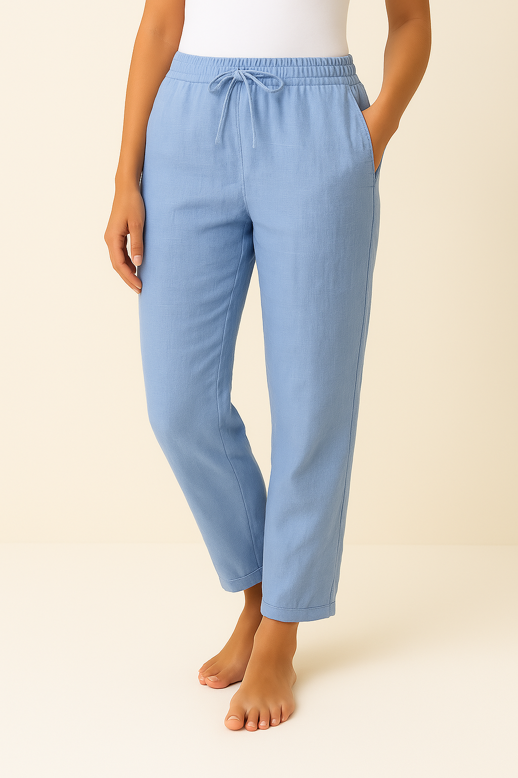 Women's Linen Trousers with Straight Legs and Comfortable Waistband