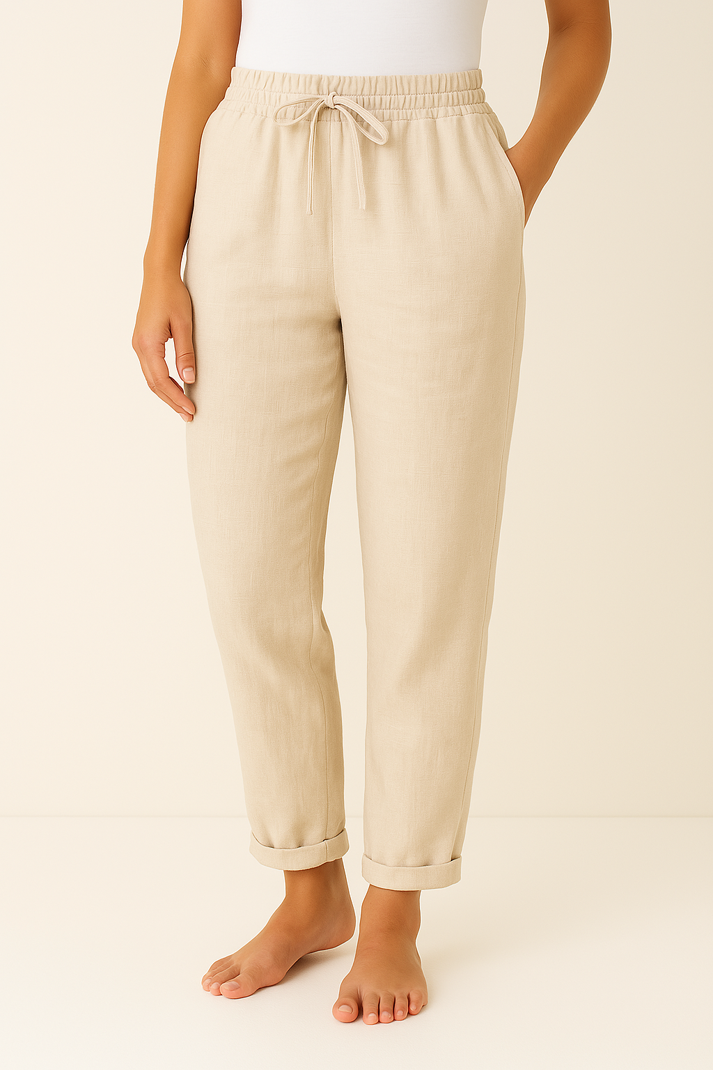 Women's Linen Trousers with Straight Legs and Comfortable Waistband