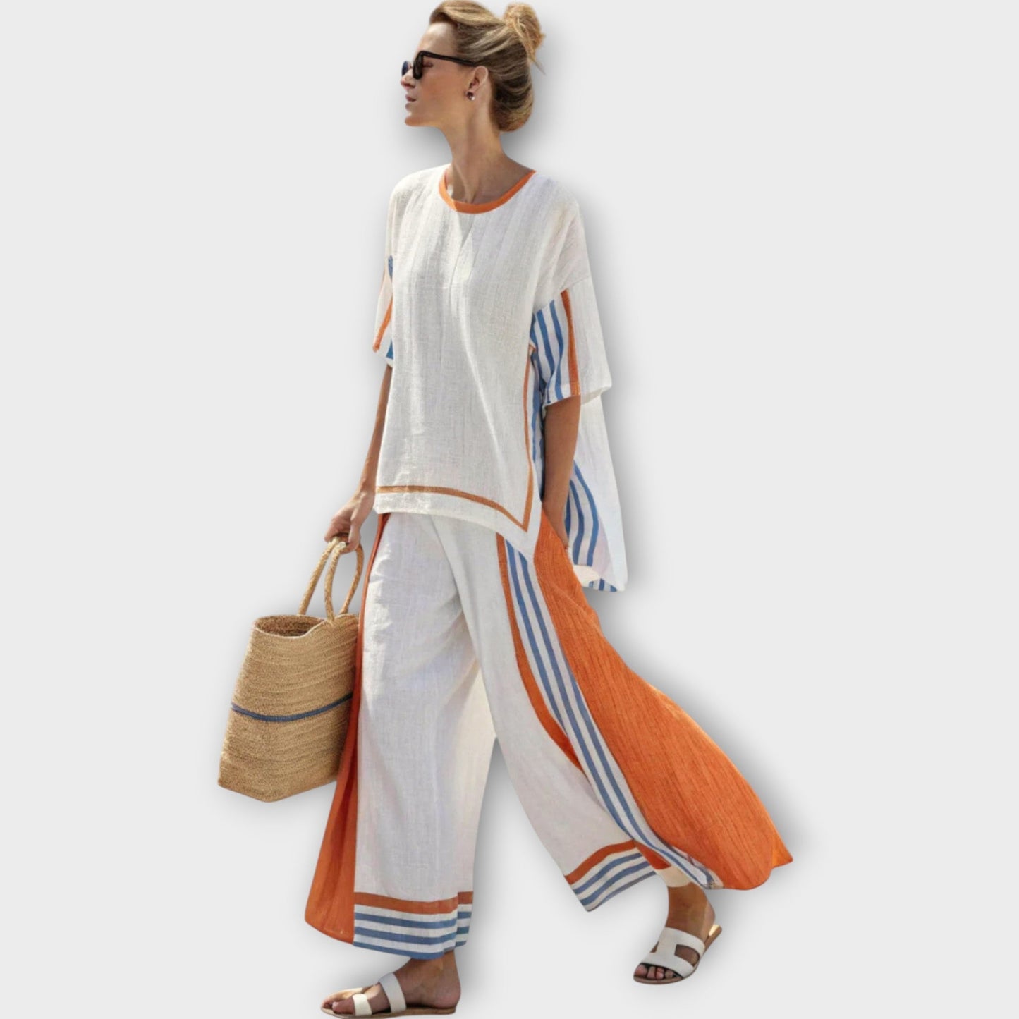 Summery Women's Co-ord Set with Wide Pants and Airy Top