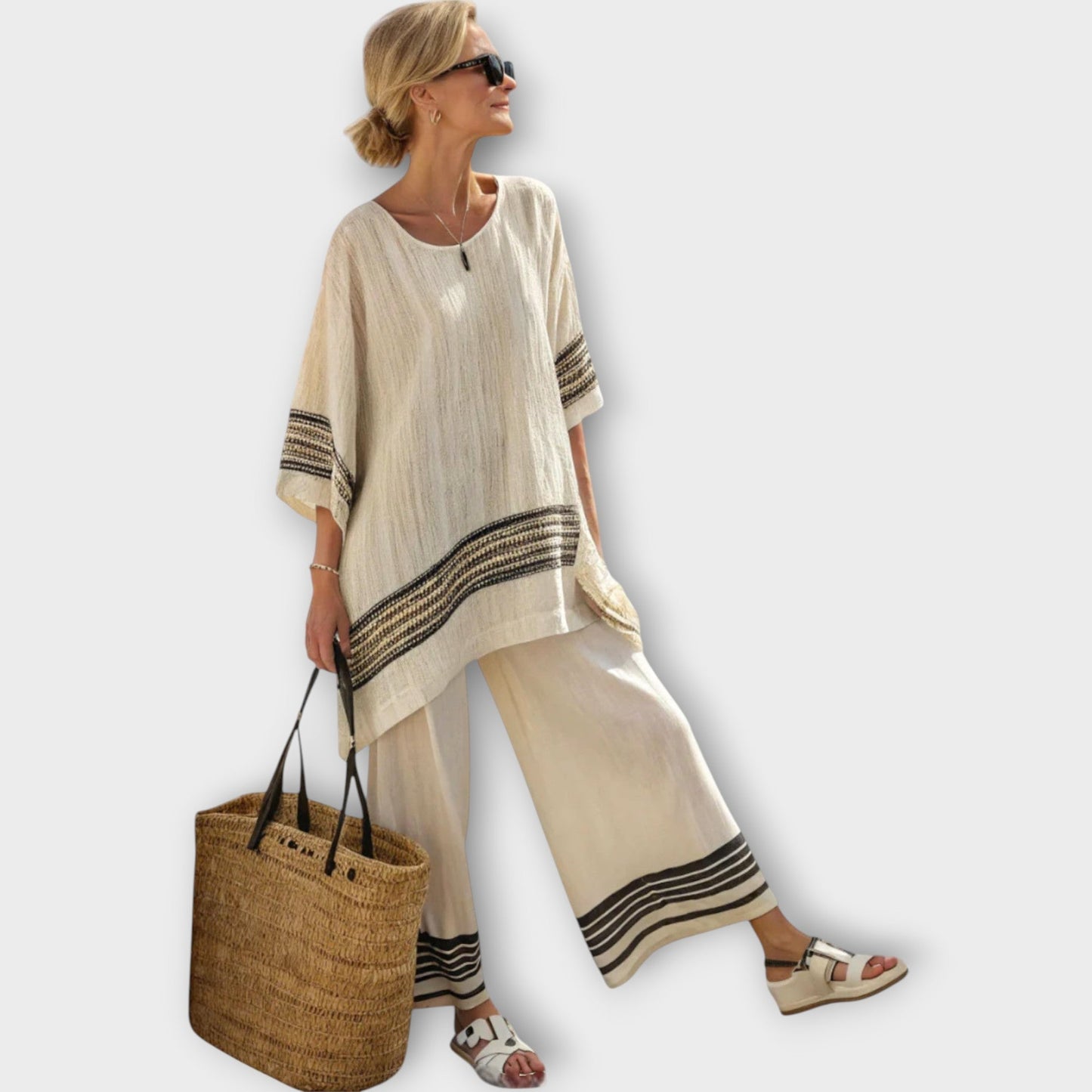 Summery Women's Co-ord Set with Wide Pants and Airy Top