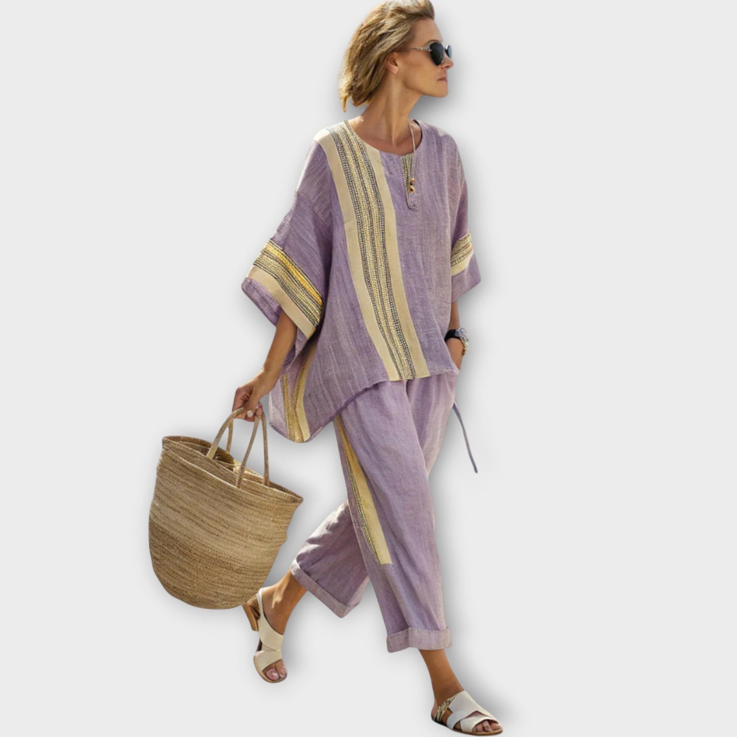 Summery Women's Co-ord Set with Wide Pants and Airy Top