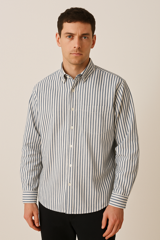 Men's Striped Long Sleeve Shirt with Chest Pocket
