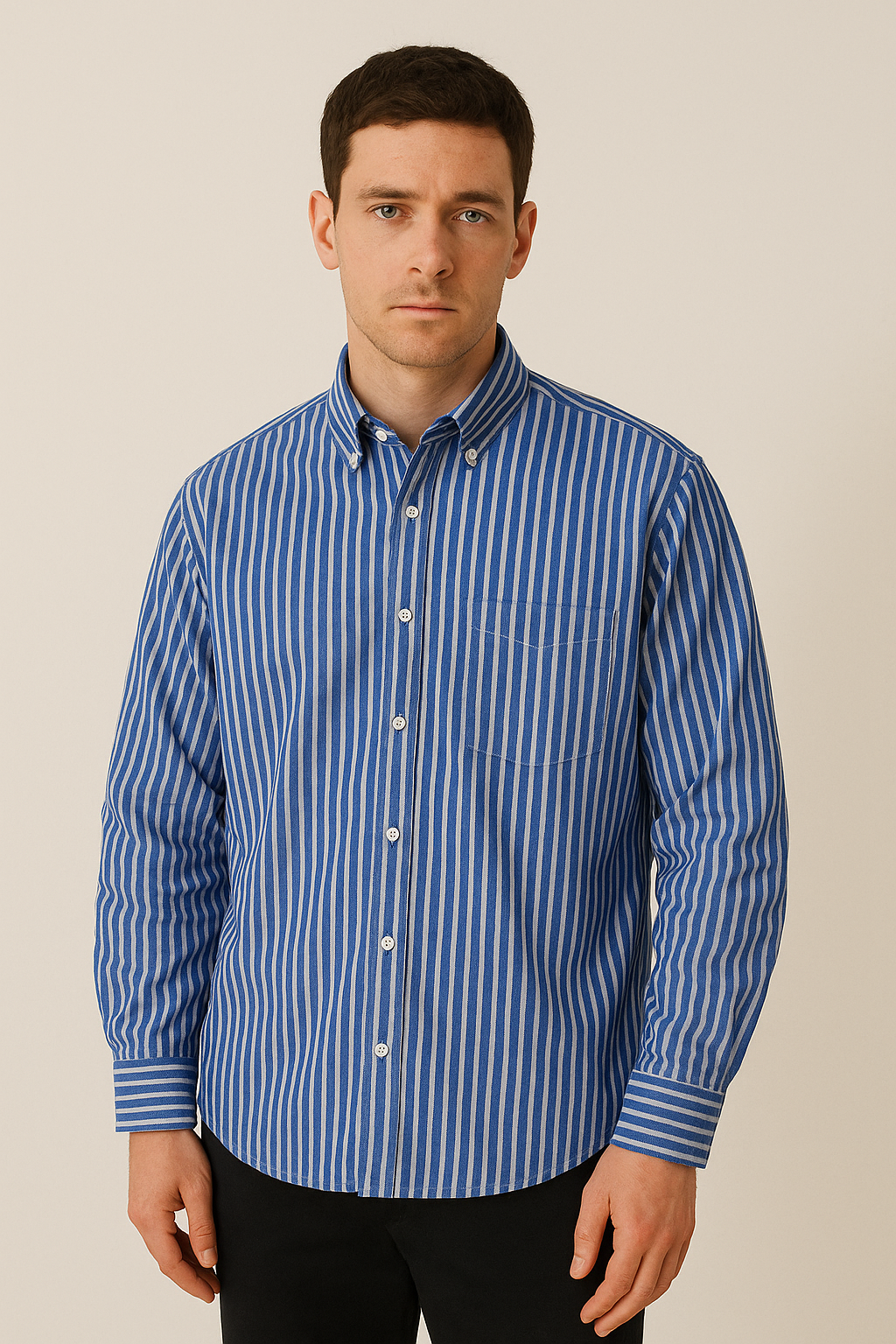 Men's Striped Long Sleeve Shirt with Chest Pocket