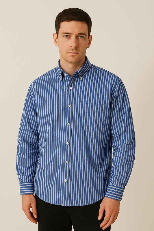 Men's Striped Long Sleeve Shirt with Chest Pocket