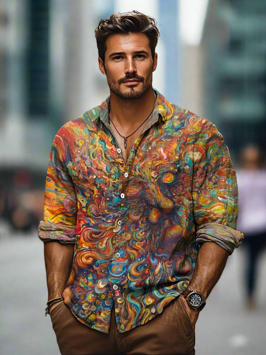 Men's Short Sleeve Shirt with Colorful Print
