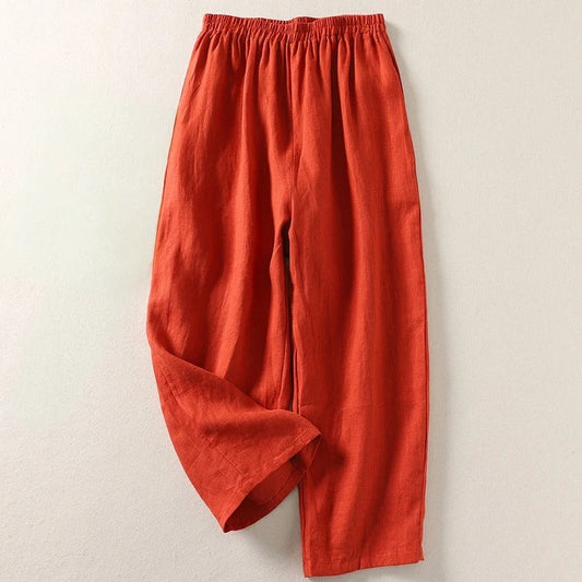 Linen Women's Summer Trousers with a Loose Fit and High Waist