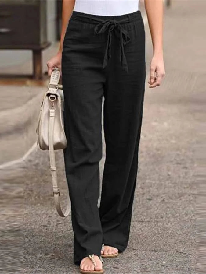 Women's Linen Pants with High Waist and Wide Legs
