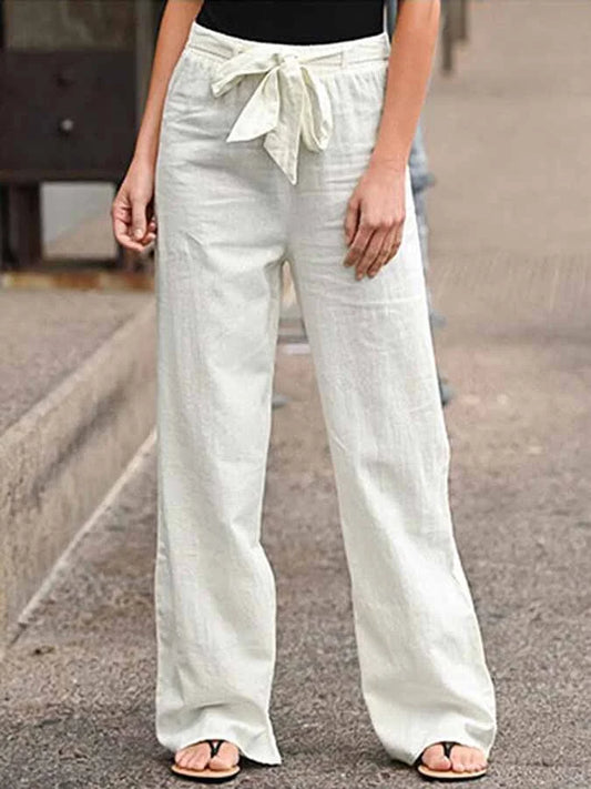 Women's Linen Pants with High Waist and Wide Legs