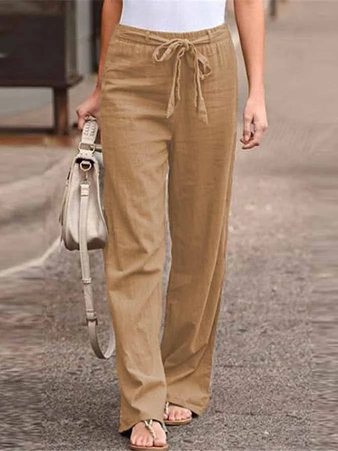 Women's Linen Pants with High Waist and Wide Legs