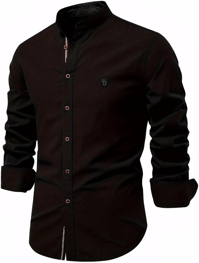 Stylish Men's Shirt with Stand-Up Collar – Timeless and Well-groomed