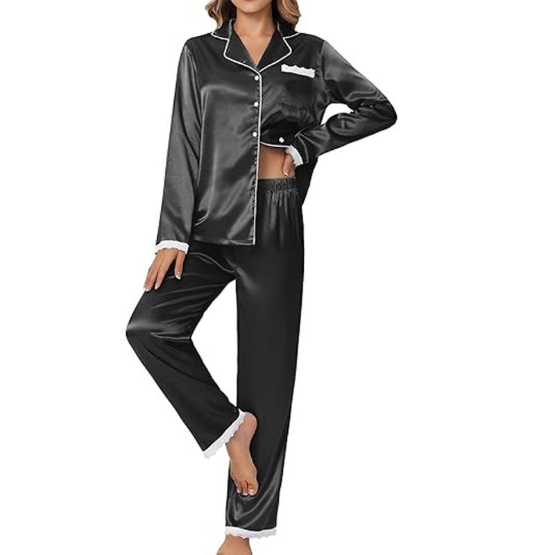 Satin women's pajamas with lace 