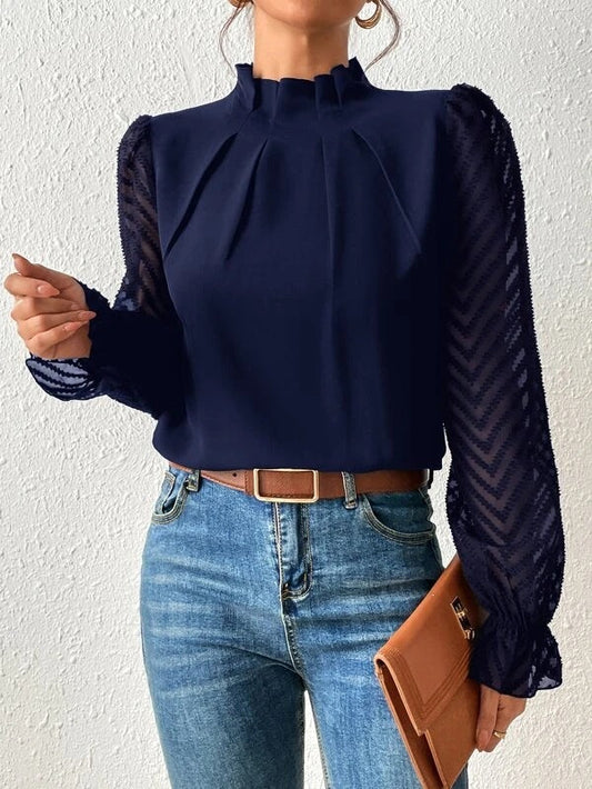 Chic Women's Blouse with Transparent Sleeves - Elegant &amp; Fashionable