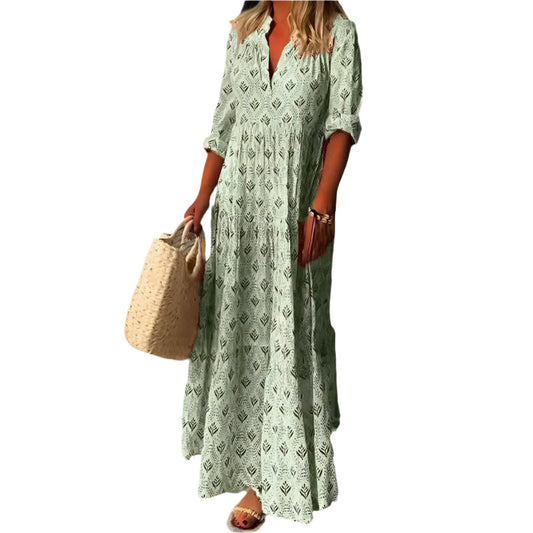 Airy Women's Maxi Dress with V-Neck and Loose Fit