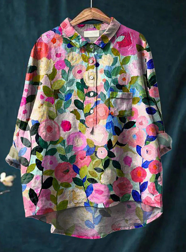 Summery Floral Blouse with Loose Fit