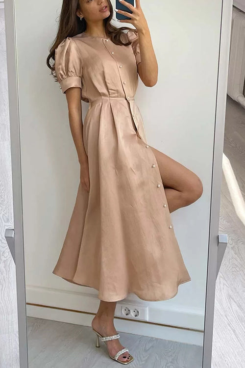 Women’s Maxi Shirt Dress with Pearl Buttons