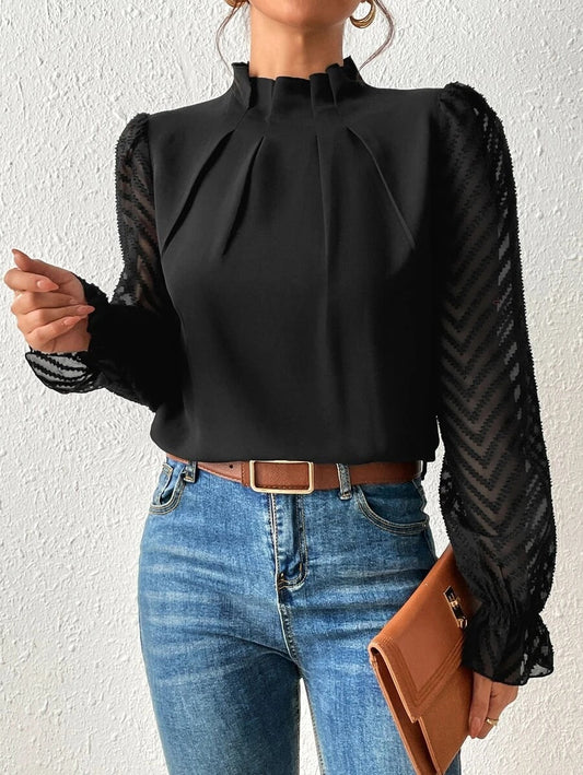 Chic Women's Blouse with Transparent Sleeves - Elegant &amp; Fashionable