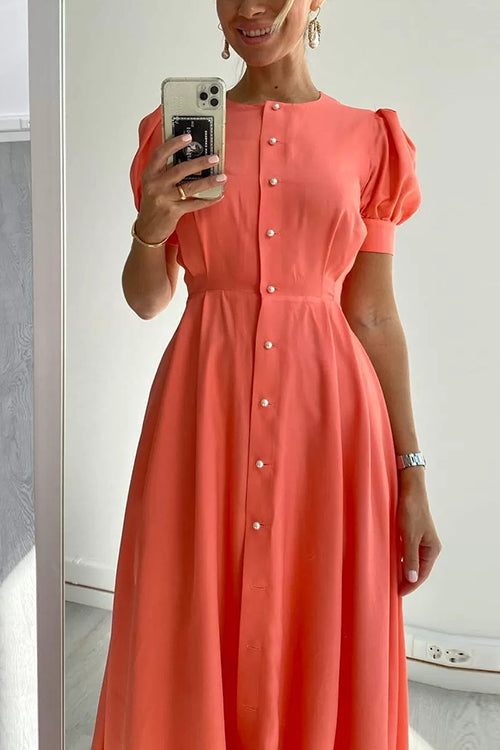 Women’s Maxi Shirt Dress with Pearl Buttons