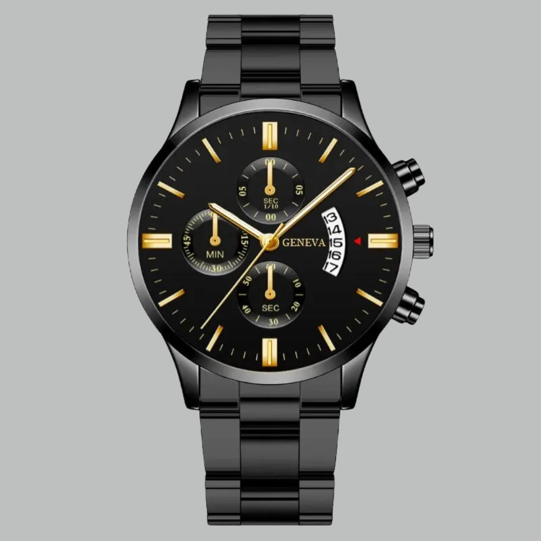 Men’s Luxury Quartz Watch with Calendar – Stainless Steel, Scratch-Resistant