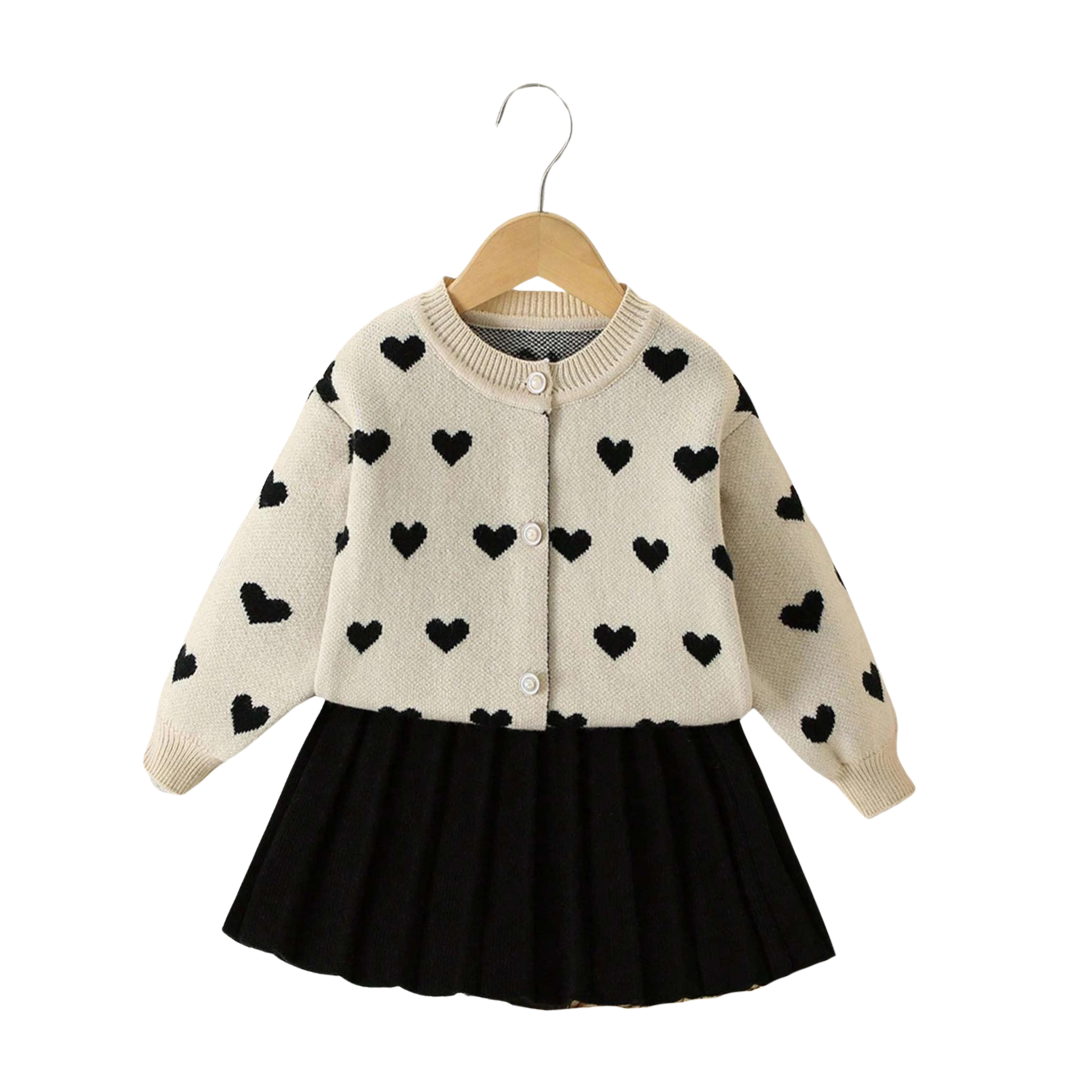 Children's Sweater Dress with Button Closure and Pleated Skirt – Comfort &amp; Style