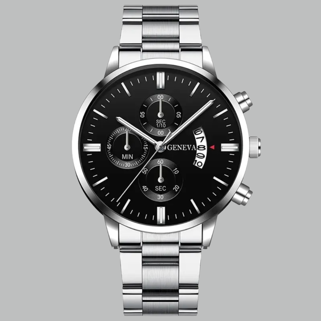 Men’s Luxury Quartz Watch with Calendar – Stainless Steel, Scratch-Resistant