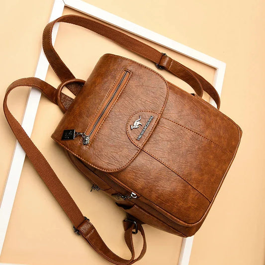 Spacious Leather Women's Backpack with Anti-Theft Function