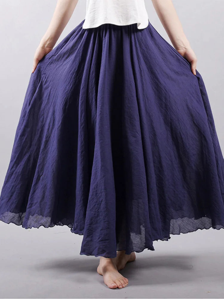 High Waist Linen Maxi Skirt for Women