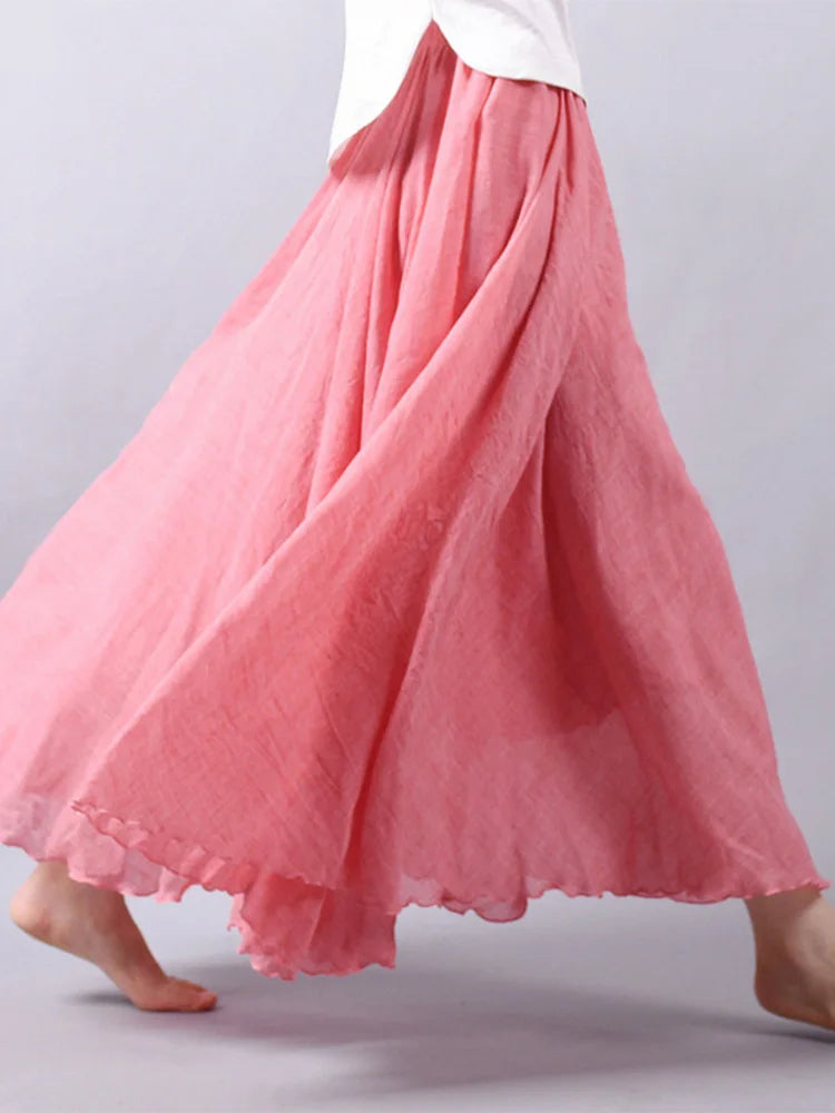 High Waist Linen Maxi Skirt for Women