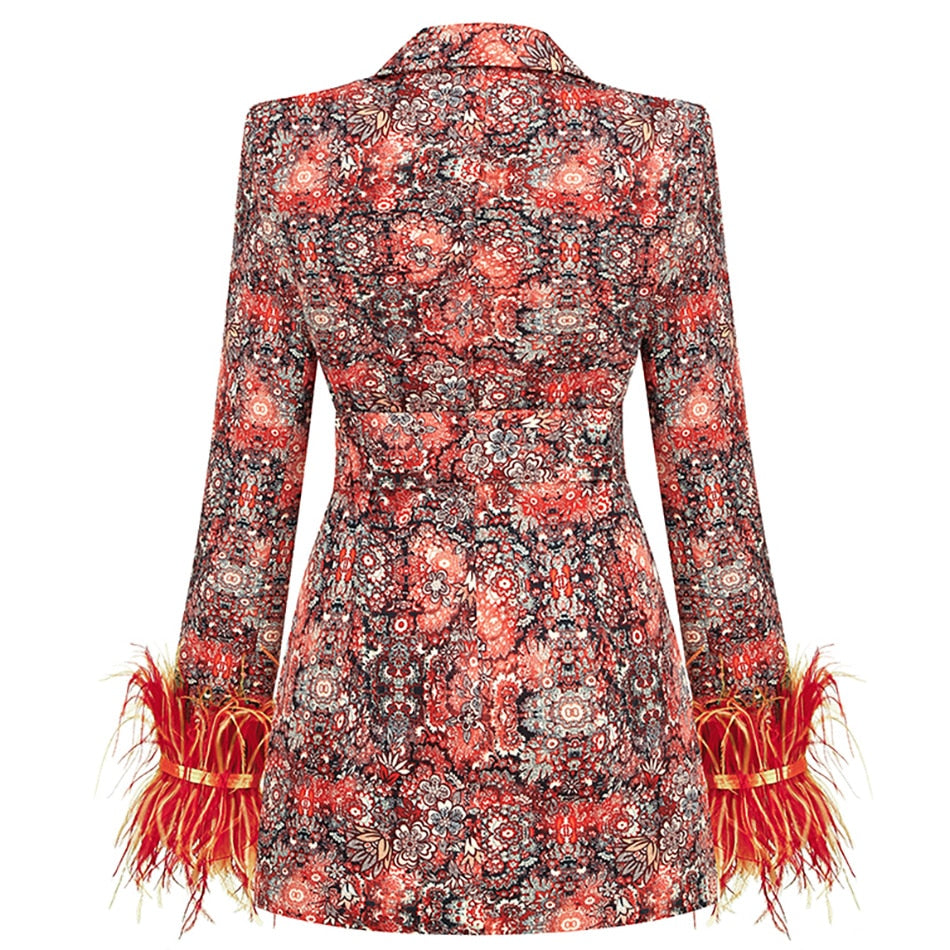Blazer Dress with Feathers and Belt