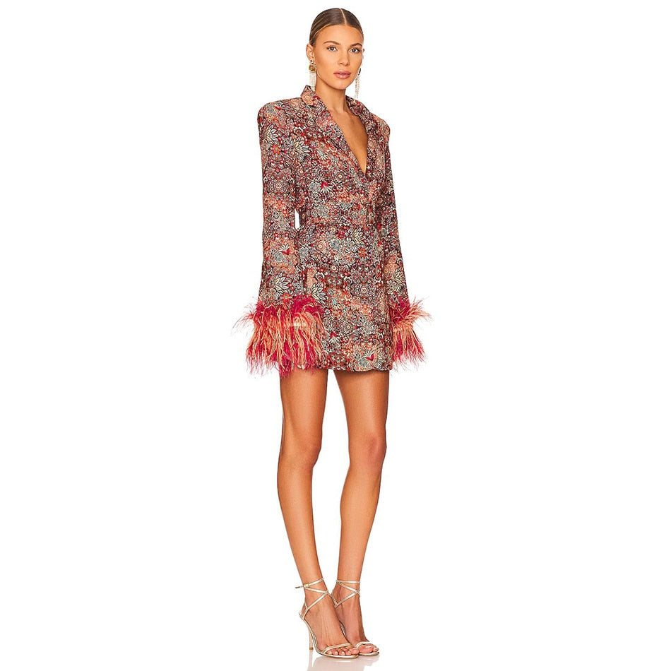 Blazer Dress with Feathers and Belt