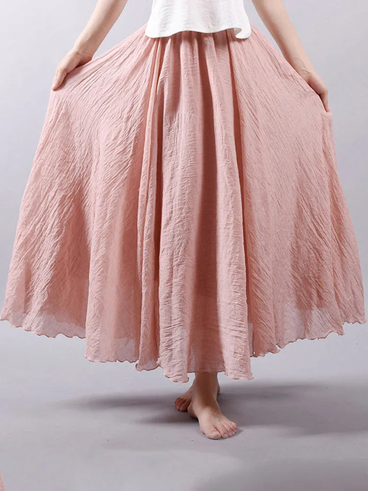 High Waist Linen Maxi Skirt for Women