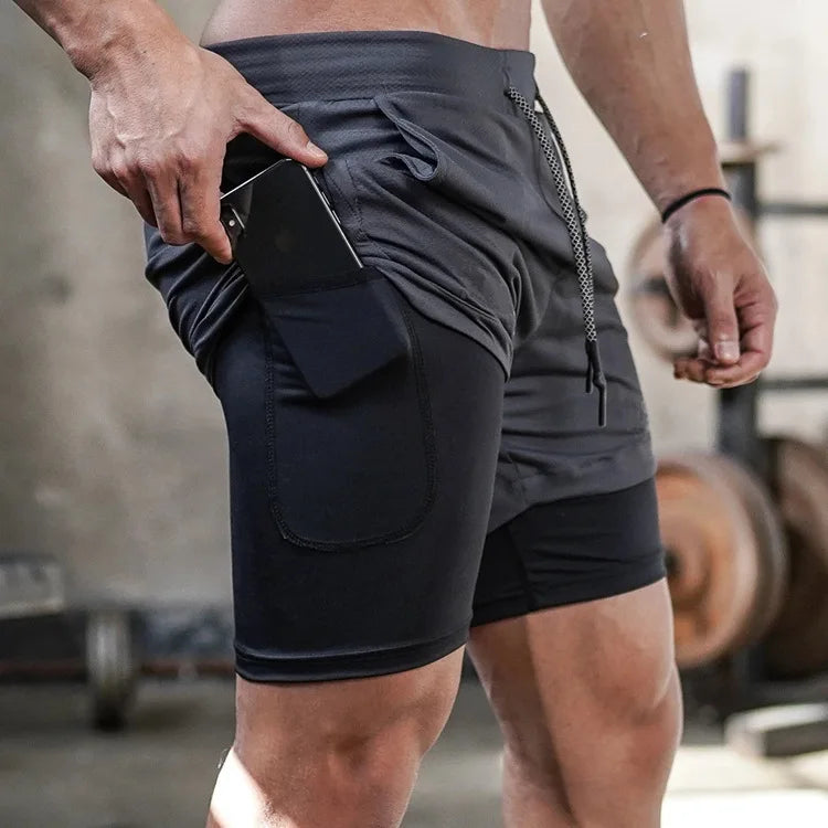 Men's 2-in-1 Running Shorts with Compression Pants and Zip Pocket 