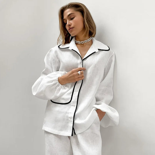 Women's pajama set with jacket and wide pants
