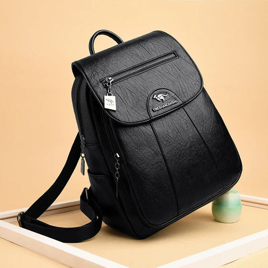 Spacious Leather Women's Backpack with Anti-Theft Function