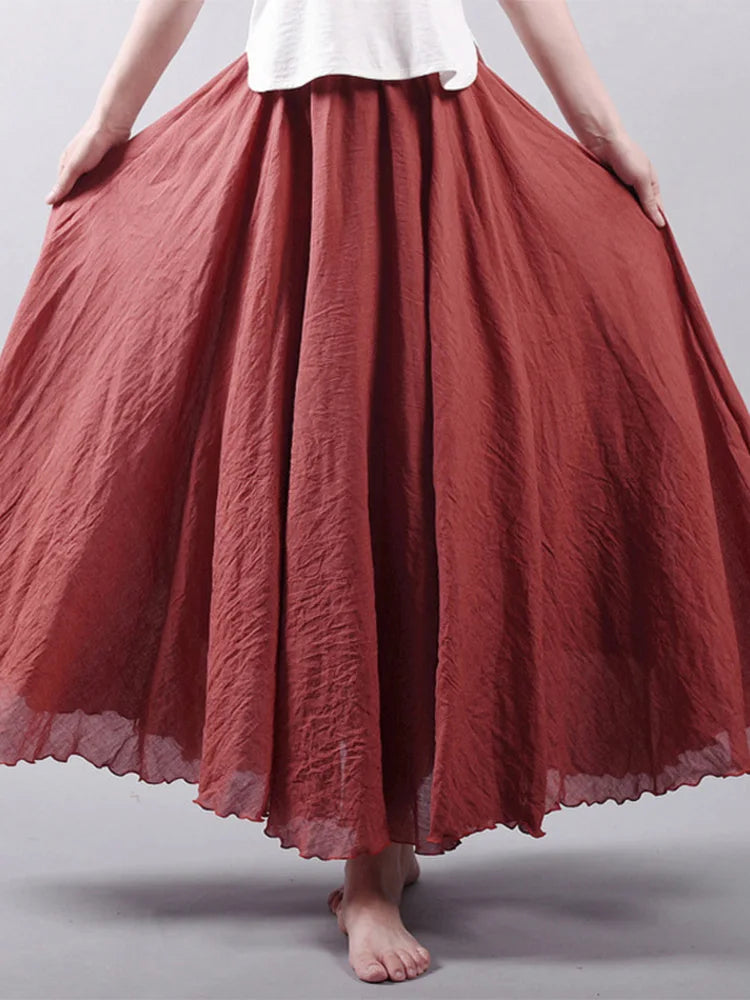 High Waist Linen Maxi Skirt for Women