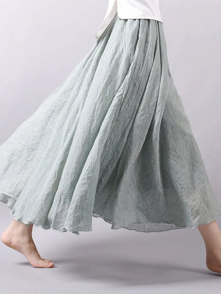 High Waist Linen Maxi Skirt for Women