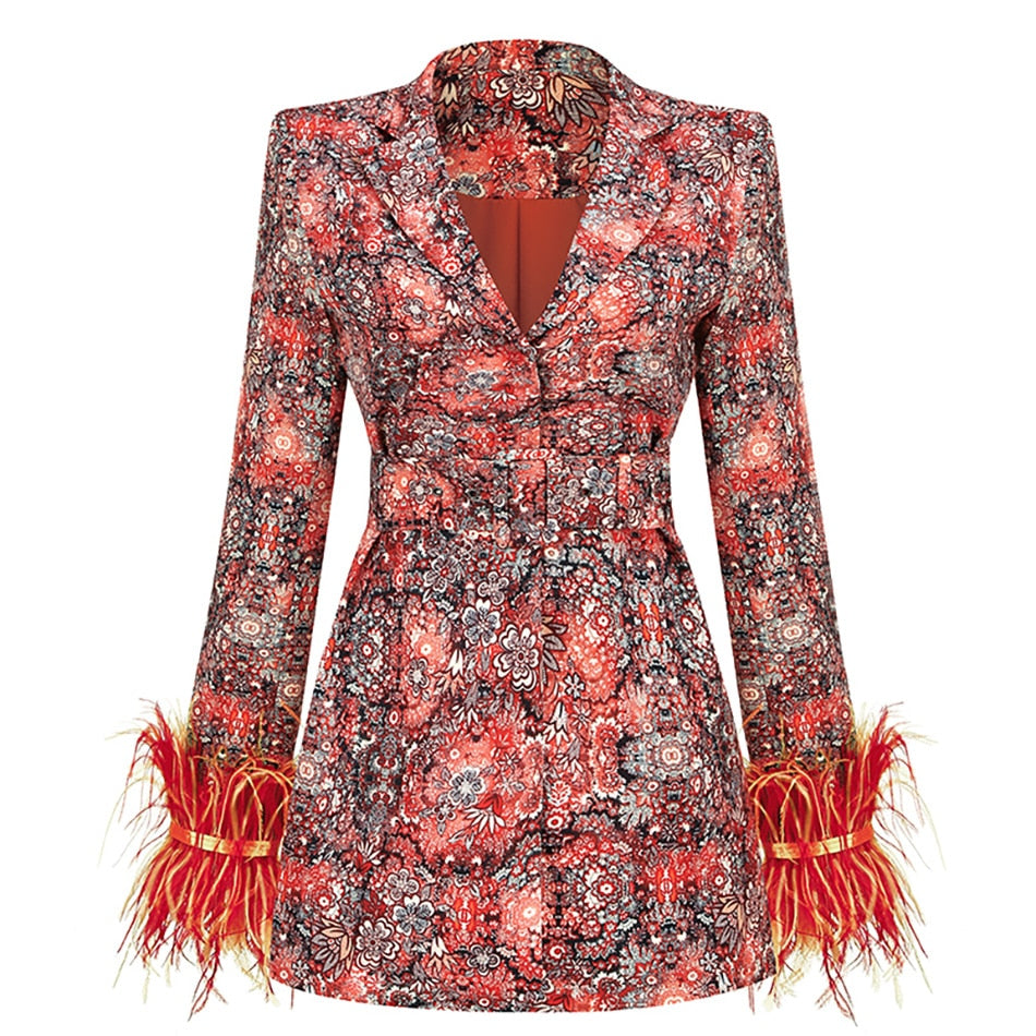 Blazer Dress with Feathers and Belt