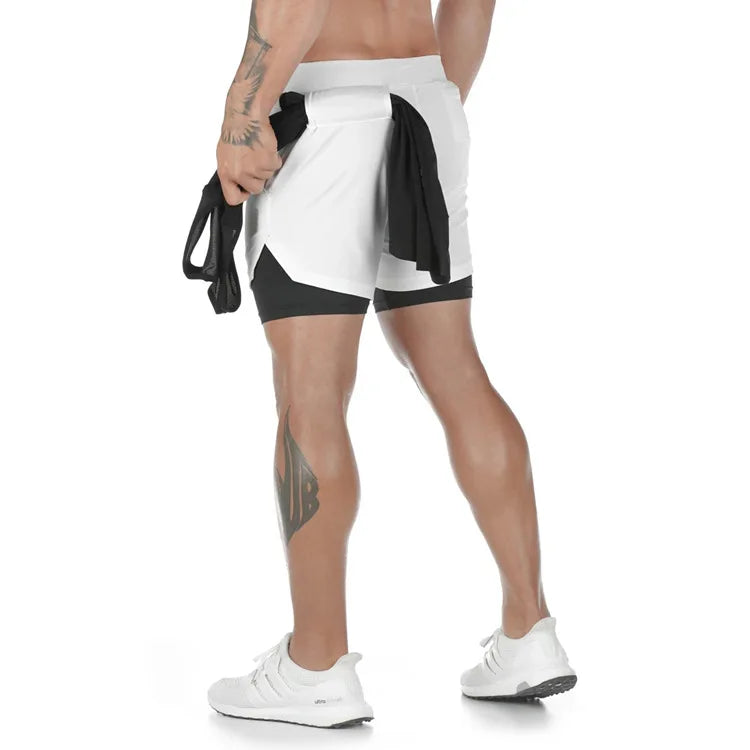 Men's 2-in-1 Running Shorts with Compression Pants and Zip Pocket 