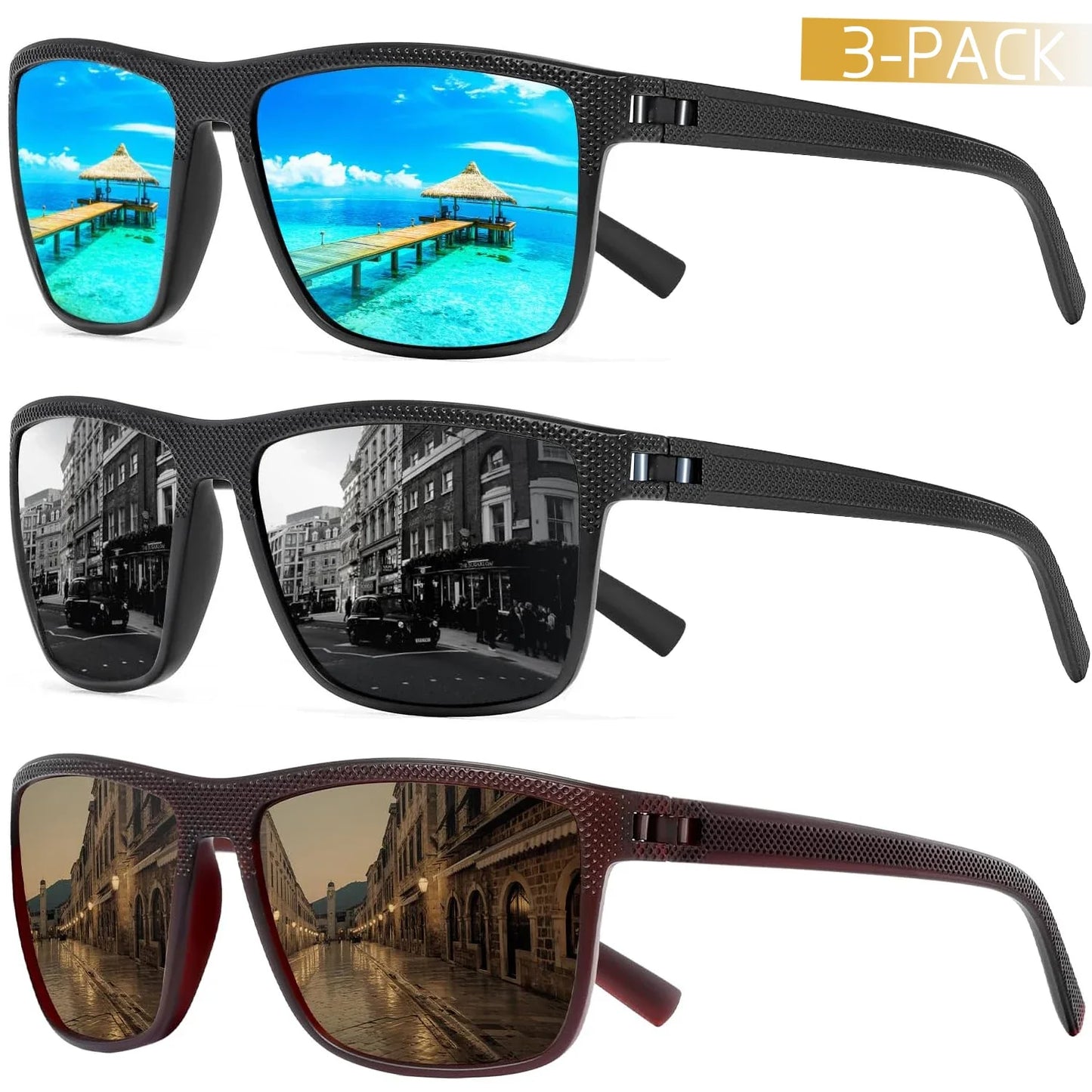 3-Pack Polarized Sunglasses – UV400 Protection