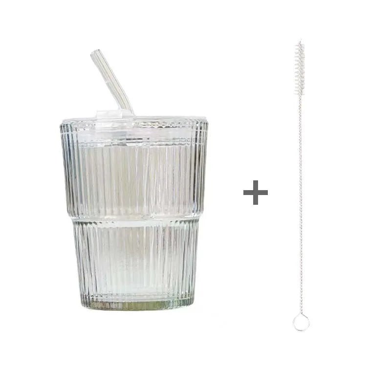 Glass Matcha Cup with Lid and Straw – 450ML, Heat Resistant &amp; Leak Proof