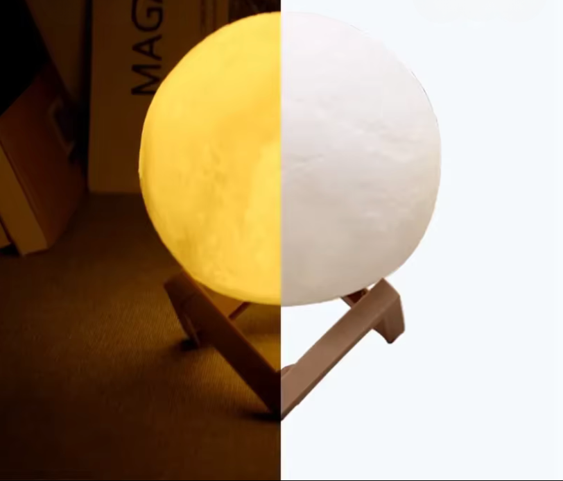 8cm LED Moon Lamp with Wooden Stand – Cozy Night Light
