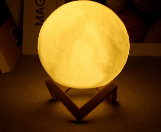 8cm LED Moon Lamp with Wooden Stand – Cozy Night Light
