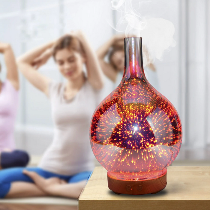 3D Glass Vase Aroma Diffuser with LED Lighting – Essential Oil Diffuser