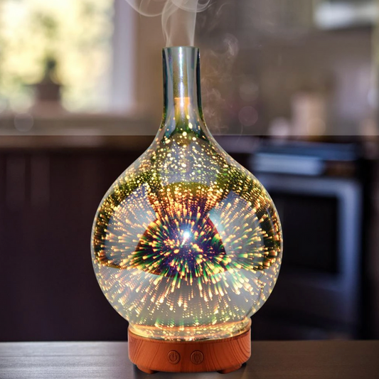 3D Glass Vase Aroma Diffuser with LED Lighting – Essential Oil Diffuser