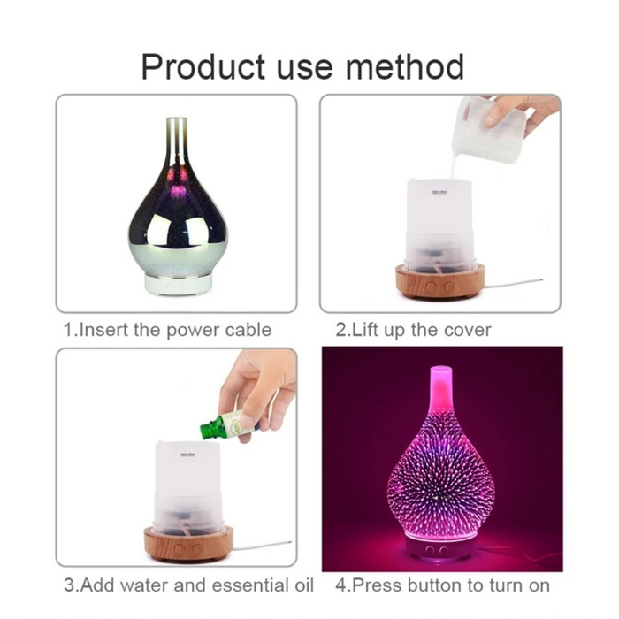 3D Glass Vase Aroma Diffuser with LED Lighting – Essential Oil Diffuser