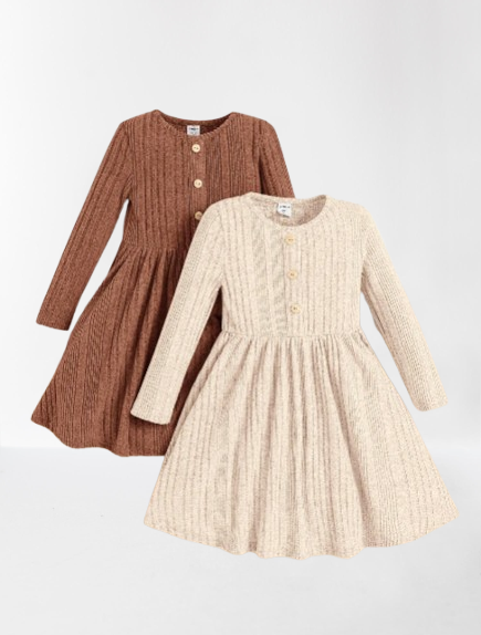 Cozy Children's Dress with Long Sleeves and Pleats