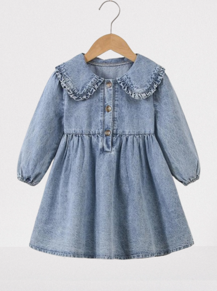 Denim Kids Dress with Ruffle Collar – Playful &amp; Stylish for Any Occasion
