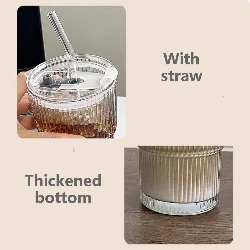 Glass Matcha Cup with Lid and Straw – 450ML, Heat Resistant &amp; Leak Proof