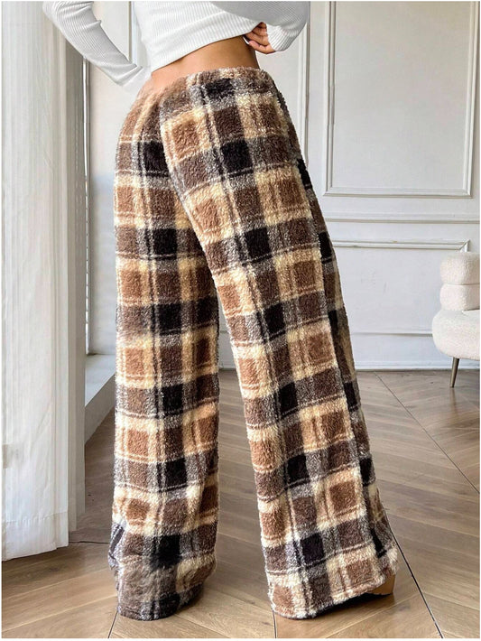 Casual Checked Long Pants with Tie Closure for Women