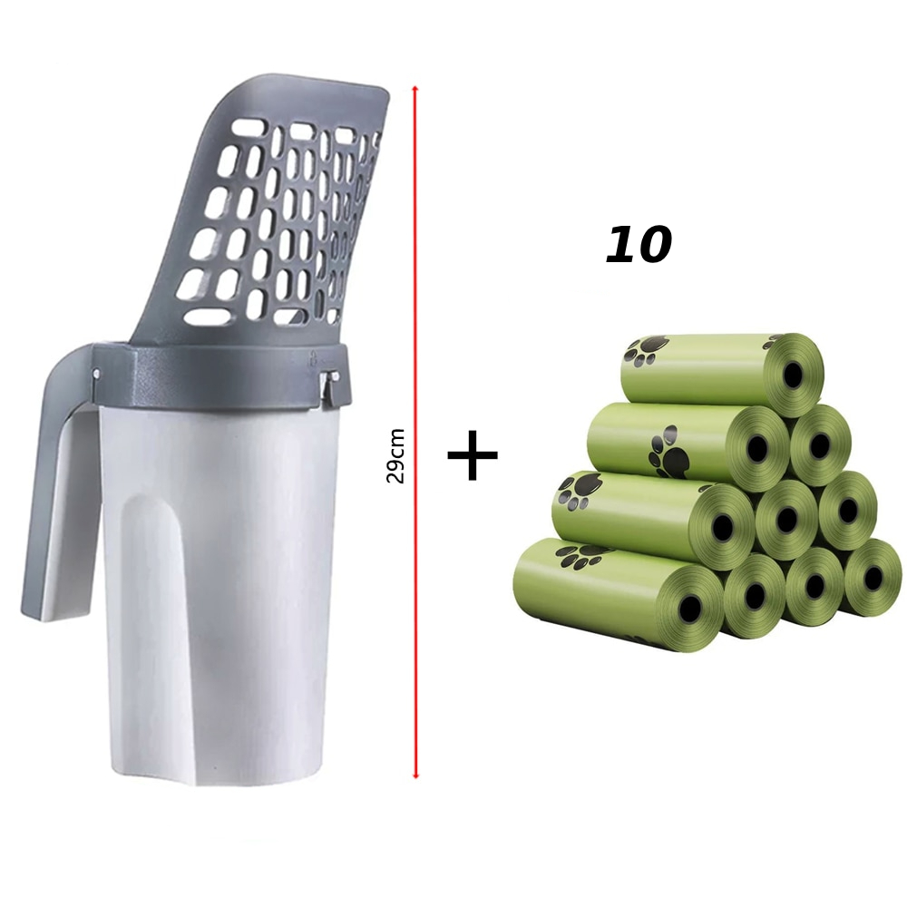 2-in-1 Cat Litter Scoop with Collection Bin and Waste Bag Holder